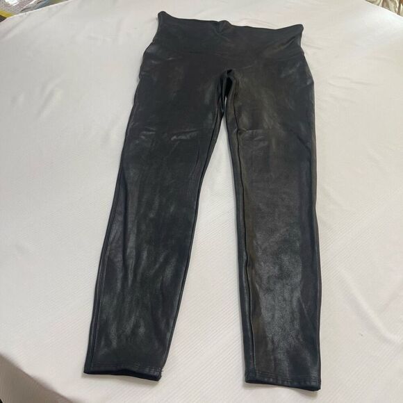 Spanx Shiny Faux Leather Leggings Black Plus Size 1X - Picture 1 of 10